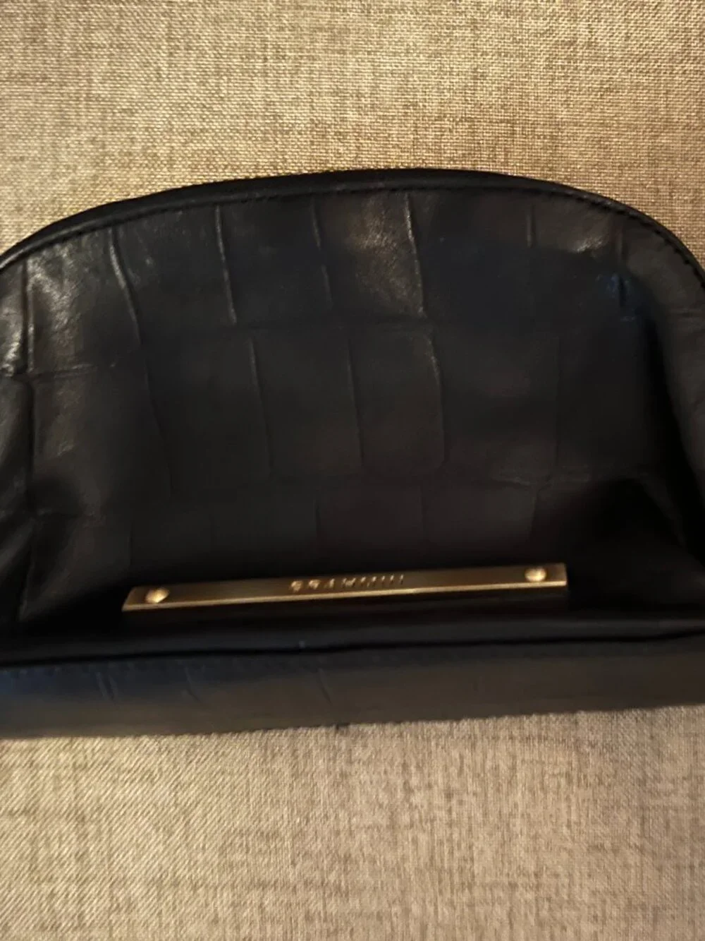 Brahmin Black Embossed Leather Cosmetic Makeup Bag EUC